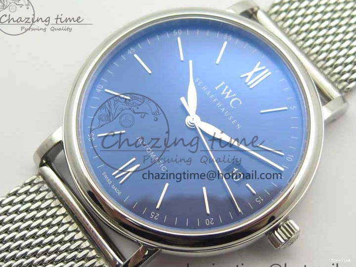 MIROTIME 0307 Portofino IW356501 SS V3 MK 1:1 Best Edition Blue Dial On SS Mesh Bracelet MIYOTA Timeless 7194
